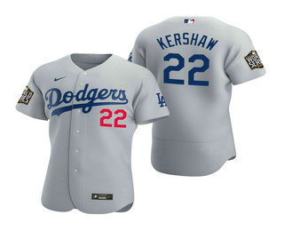 Men Los Angeles Dodgers #22 Clayton Kershaw Gray 2020 World Series Authentic Flex Nike Jersey